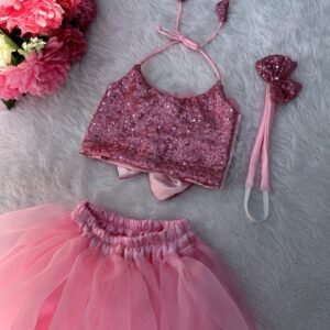 Baby Girls Party(Festive) Top Skirt  (Pink) : NZD-0032 - Image 2