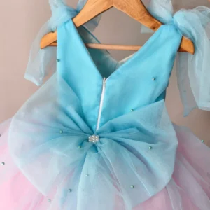 Sky blue & Pink Party wear design frock collection |Birthday wear frock : NZD-001016 - Image 4