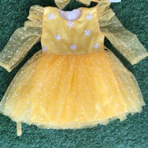 Yellow colour Party wear star design frock collection |Birthday wear frock : NZD-001029 - Image 1