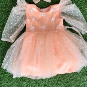Peach colour Party wear star design frock collection |Birthday wear frock : NZD-001031 - Image 1