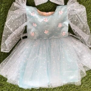 Sky Blue colour Party wear star design frock collection |Birthday wear frock : NZD-001032 - Image 1