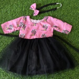 Pink & black colour Party wear frock collection |Birthday wear frock : NZD-001049 - Image 1
