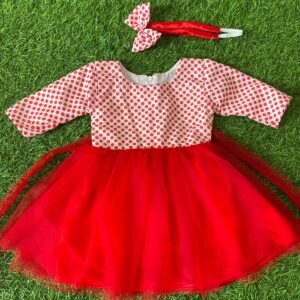 White & Red colour Party wear frock collection |Birthday wear frock : NZD-001048 - Image 1