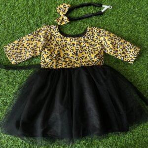 Black & Yellow colour leopard print design Party wear frock collection |Birthday wear frock : NZD-001047 - Image 1