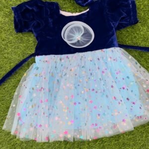 Blue colour velvet Party wear frock collection |Birthday wear frock : NZD-001058 - Image 1