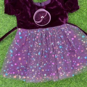 Wine colour velvet Party wear frock collection |Birthday wear frock : NZD-001059 - Image 1