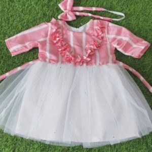 White & pink colour Party wear frock collection |Birthday wear frock : NZD-001066 - Image 1