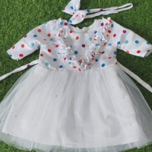White colour Party wear frock collection |Birthday wear frock : NZD-001065 - Image 1