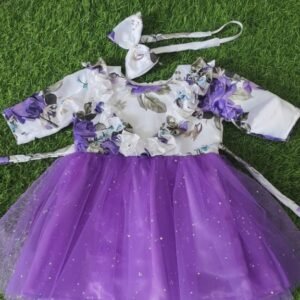 White & purple colour Party wear frock collection |Birthday wear frock : NZD-001064 - Image 1