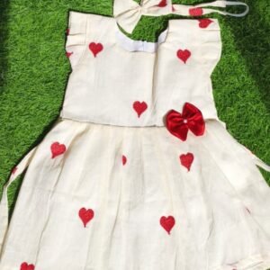 Kora cotton with red heart frocks for girls : NZD-001073