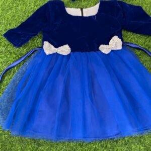 Blue colour velvet Party wear frock collection |Birthday wear frock : NZD-001078 - Image 1