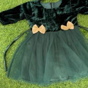 Green colour velvet Party wear frock collection |Birthday wear frock : NZD-001076 - Image 1