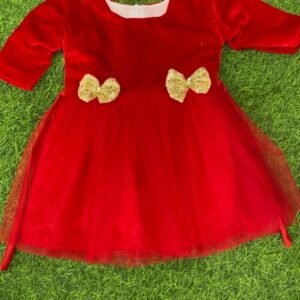 Red colour velvet Party wear frock collection |Birthday wear frock : NZD-001077 - Image 1