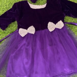 Purple colour velvet Party wear frock collection |Birthday wear frock : NZD-001079 - Image 1
