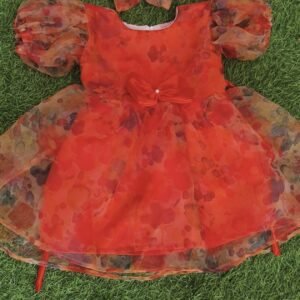 Red colour organza Party wear frock collection |Birthday wear frock : NZD-001080 - Image 1