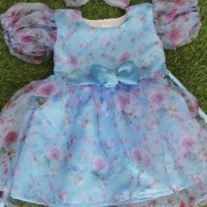 Sky Blue colour organza Party wear frock collection |Birthday wear frock : NZD-001081 - Image 1