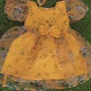 Yellow colour organza Party wear frock collection |Birthday wear frock : NZD-001082 - Image 1