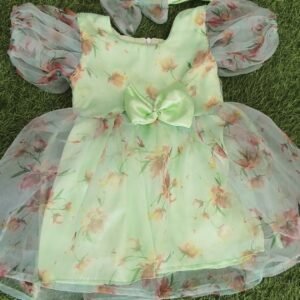 Green colour organza Party wear frock collection |Birthday wear frock : NZD-001084 - Image 1