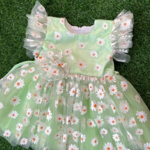 Green colour Party wear frock collection |Birthday wear frock : NZD-001092 - Image 1