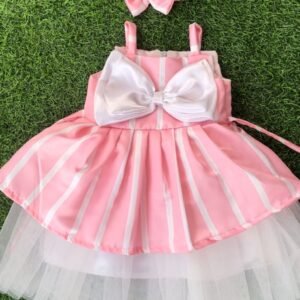 Pink & white colour Party wear frock collection |Birthday wear frock : NZD-001093 - Image 1