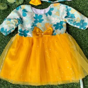 Yellow colour Party wear frock collection |Birthday wear frock : NZD-0010101 - Image 1