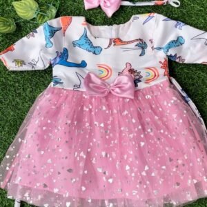 Pink & white colour Party wear frock collection |Birthday wear frock : NZD-0010105 - Image 1