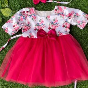Red & white colour Party wear frock collection |Birthday wear frock : NZD-0010100 - Image 1