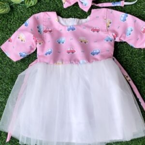Pink & white colour Party wear frock collection |Birthday wear frock : NZD-001096 - Image 1
