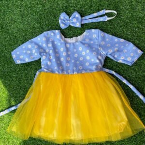 Blue & yellow colour Party wear frock collection |Birthday wear frock : NZD-0010109 - Image 1