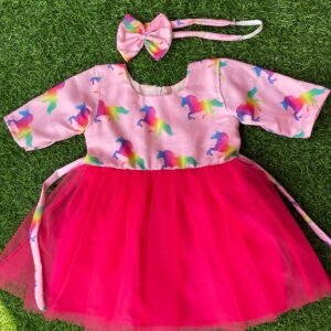 Pink colour Party wear frock collection |Birthday wear frock : NZD-0010111 - Image 1