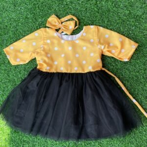 Yellow & black colour Party wear frock collection |Birthday wear frock : NZD-0010110 - Image 1