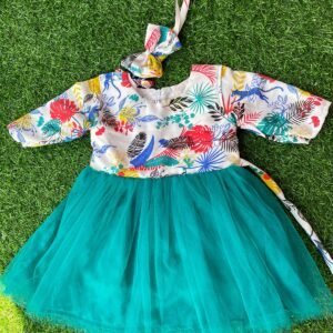 White & green colour Party wear frock collection |Birthday wear frock : NZD-0010112 - Image 1