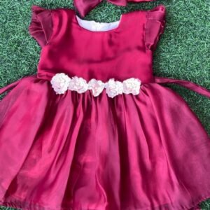 Maroon colour Jimmy choo fabric frocks for girls : NZD- 0010148 - Image 1