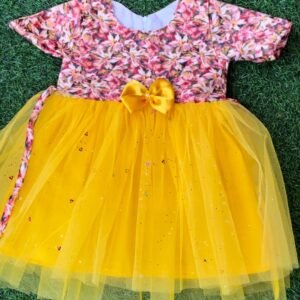 Yellow colour Party wear frock collection |Birthday wear frock : NZD-0010150 - Image 1