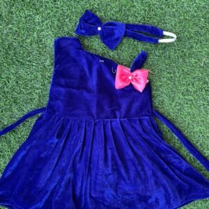 Blue colour velvet Party wear frock Nazdesign collection beautiful baby frock | Birthday wear frock : NZD-0010204