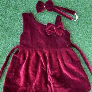Wine colour velvet Party wear frock Nazdesign collection beautiful baby frock | Birthday wear frock : NZD-0010201