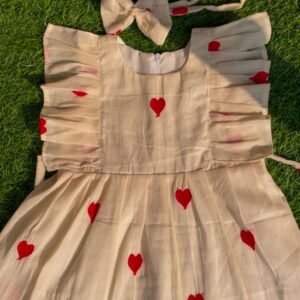 Kora cotton with red heart frocks for girls : NZD-0010217