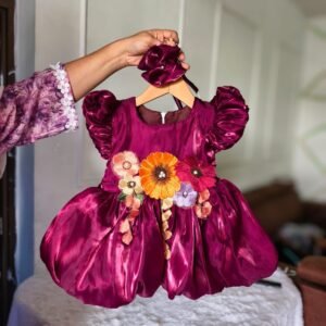 Wine colour Party wear design frock collection |Birthday wear frock : NZD-0010304 - Image 2
